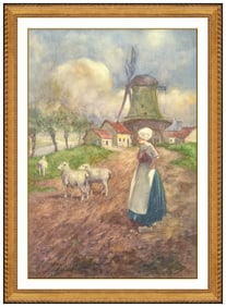 Julien Dupre Original Painting Gouache On Paper Signed Rural Landscape Artwork