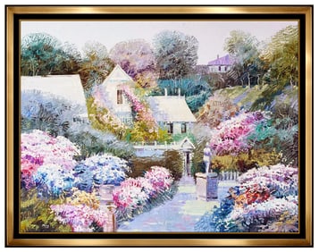 Ming Feng Original Oil Painting On Canvas Signed Landscape Floral Framed Artwork