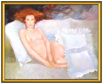 Felix Mas Large Female Portrait Painting Original Oil On Canvas Signed Framed