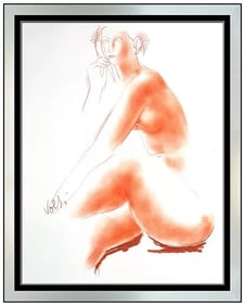Antoniucci Volti Original Female Portrait Drawing Sanguine Signed Framed Artwork
