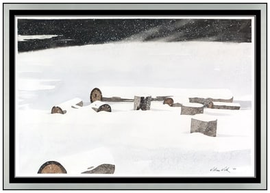 William Wolk Original Winter Landscape Watercolor Painting Signed Framed Art
