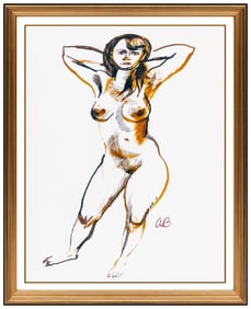 Aaron Bohrod Original Nude Female Figurative Watercolor Painting Signed Framed Art