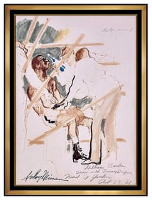 Leroy Neiman Original Boxing Ink Drawing Hand-Signed Sports Painting Framed Art