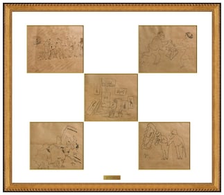 Jules Pascin Original 5 Portrait Illustration Ink Drawings Signed Framed Artwork