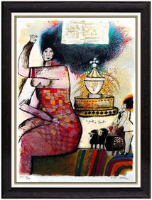 Theo Tobiasse Original Hand-Signed Large Color Serigraph Nude Female Portrait Framed Art