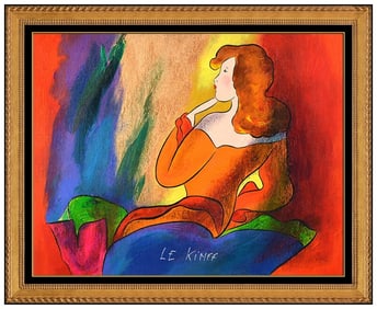 Linda Le Kinff Original Female Portrait Oil Painting Signed Framed Board