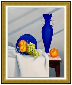 Jane Jones Original Food Fruit Still Life Oil Painting Signed Framed Board