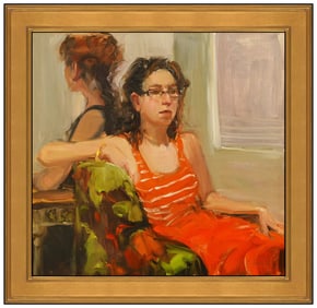 Nancy Chaboun Original Female Portrait Oil Painting Signed Authentic Framed Canvas