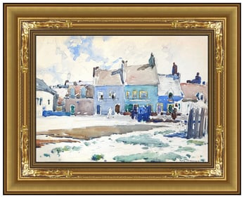 Roy Henry Brown Original Winter Landscape Watercolor Painting Signed Framed Art