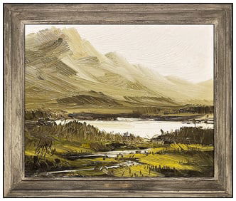 Harold Lyon Original River Mountain Landscape Oil Painting Signed Framed Board