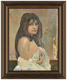 Irving Block Original Female Portrait Oil Painting Signed Framed Board