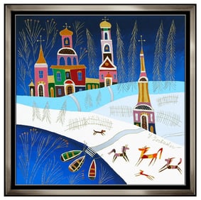 Yuri Gorbachev Large Original Animal Landscape Oil Painting Signed Framed Canvas