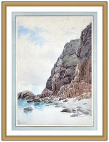 Alfred Thompson Bricher Original Landscape Sea Watercolor Painting Signed Framed Art