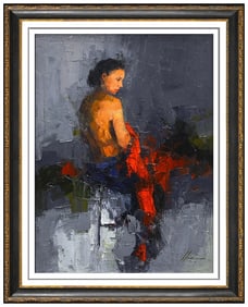 Onyeka Ibe Large Original Female Portrait Oil Painting Signed Framed Canvas