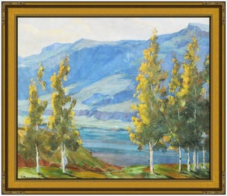 Jean Mannheim Original Westering Landscape Oil Painting Signed Framed Board