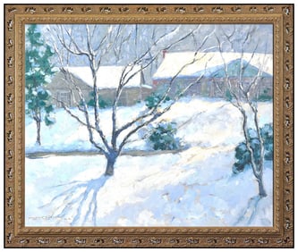 Walter Farndon Original Large Winter Landscape Oil Painting Signed Framed Board
