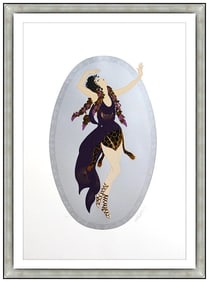 Erte Bacchante Original Hand-Signed Large Embossed Color Serigraph Art Deco Framed