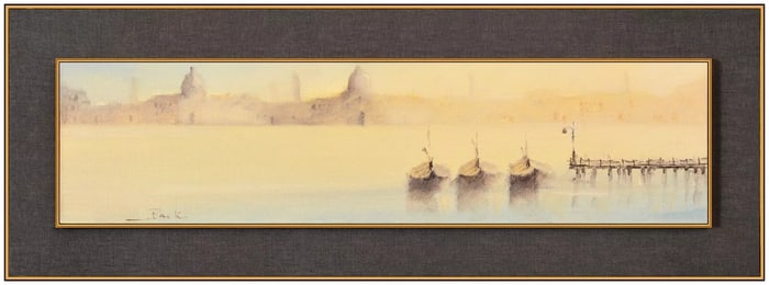 Giorgio Baik Original Europe Waterscape Oil Painting Signed Framed Board