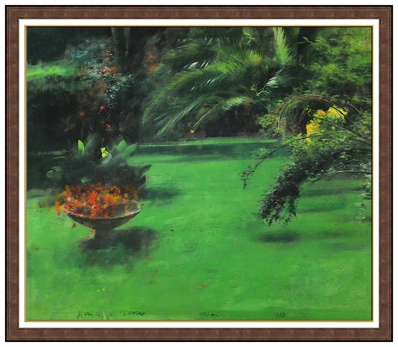 Mario Madiai Large Original Landscape Oil Painting Signed Framed Canvas: This Lot Includes:Gallery Coa & Free Domestic Shipping (*Insurance And International Shipping For An Additional charge)Artist: Mario MadiaiTitle: Giardino A LivornoMedium: Oil Painting On Canvas Size: