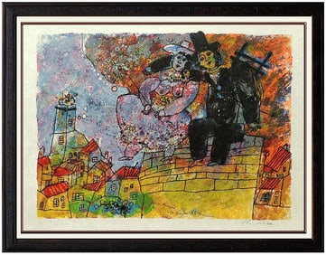 Theo Tobiasse Original Large Hand-Signed Color Lithograph Hans Christian Andersen Framed Art