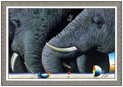 Ferjo Original Elephant Surreal Wildlife Oil Painting Signed Framed Large Canvas