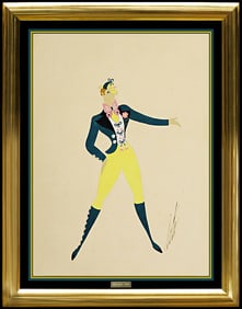Erte Original Male Costume Design Gouache Painting Signed Authentic Art Deco Framed