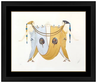 Erte Sisters Original Hand-Signed Embossed Color Serigraph Female Art Deco Framed