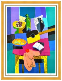 Marcel Mouly Instrument Bicolore Original Hand-Signed Color Lithograph Still Life Framed