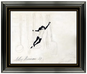 Leroy Neiman Femlin Original Hand-Signed Ink Drawing Nude Female Playboy Framed Art