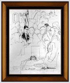 Leroy Neiman Original Chicago Political Portrait Ink Drawing Signed Framed Art