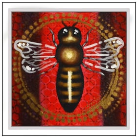 Gus Harper Original Insect Bee Acrylic Painting Signed Framed Canvas