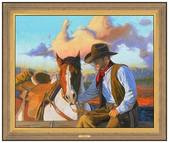 Joe Netherwood Large Original Western Cowboy Oil Painting Signed Framed Canvas