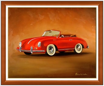 Robert White Original Porsche Continental Car Oil Painting Signed Large Framed Canvas
