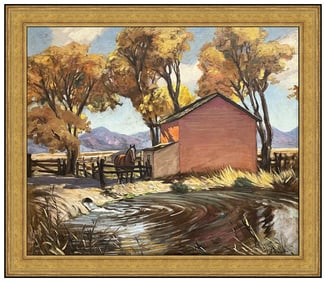 Carl Schmidt Large Original Western Landscape Oil Painting Signed Framed Canvas