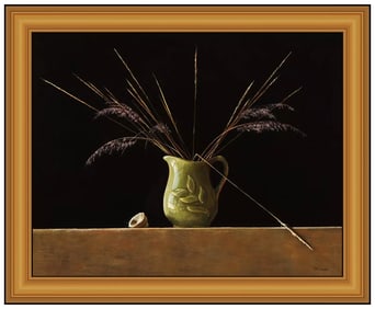 James Del Grosso Original Still Life Plant Oil Painting Signed Framed Board