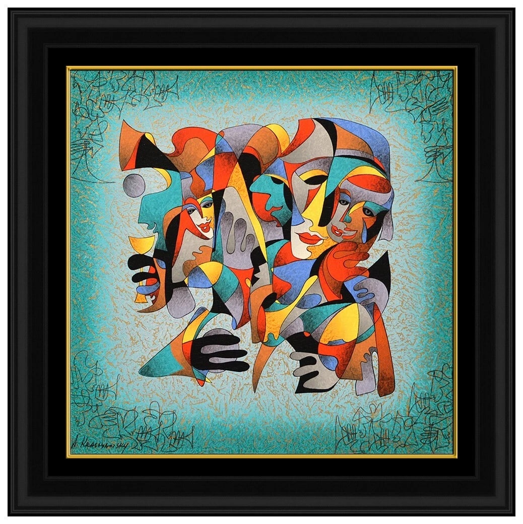 Anatole Krasnyansky Faces Of Joy Original Hand-Signed Mixed Media Framed Canvas (1 of 4)