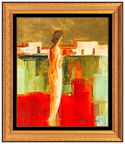 Adriana Naveh Original Female Figurative Landscape Acrylic Painting Signed Framed Board