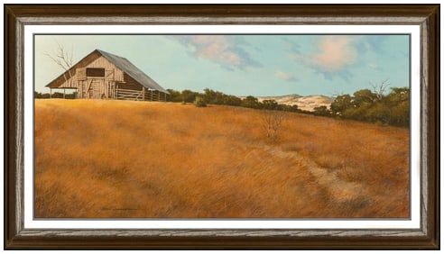Robert Summers Original Rural Landscape Oil Painting Signed Framed Western Board