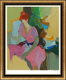 Itzchak Tarkay Large Original Embossed Color Serigraph Female Portrait Cafe Signed Framed Art