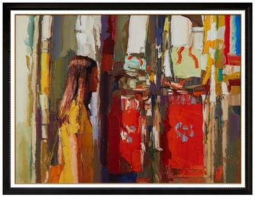 Nicola Simbari Large Original Female Portrait Cityscape Oil Painting Signed Framed Canvas