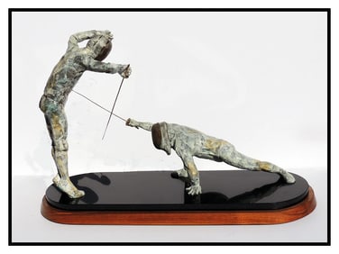 Maureen Riley Res Judicata Original Full-Round Bronze Fencing Sculpture Signed Art