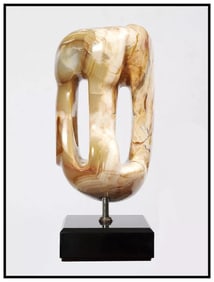 Anthony Quinn Large Original Hand-Carved Marble Cubism Abstract Sculpture Signed Art