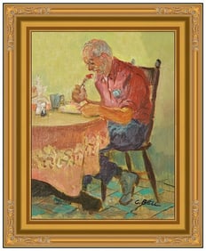 Cecil Crosley Spike Bell Original Portrait Oil Painting Signed Framed Board