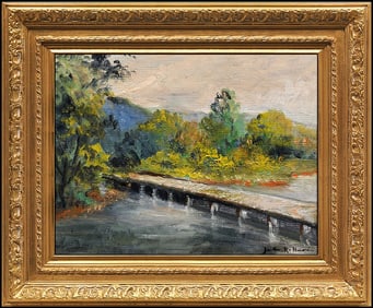 Jules R. Herve Original Landscape Oil Painting Signed Framed Board