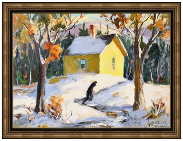 Henry Martin Gasser Original Winter Landscape Oil Painting Signed Framed Board