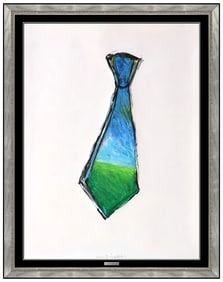 Jim Dine Original Tie Landscape Gouache Painting Signed Modern Framed Art