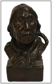 Charles Beil Last Star Original Signed Native American Bronze Portrait Sculpture