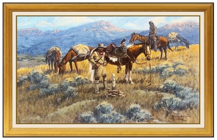 Robert Morgan Original Western Landscape Horse Oil Painting Signed Framed Canvas