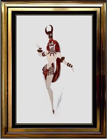 Erte Original Costume Design Gouache Painting Signed Art Deco Romain Tirtoff Framed