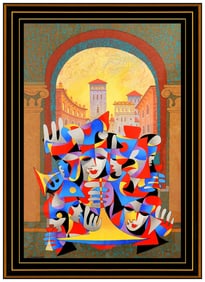 Anatole Krasnyansky Teal Bronze Original Large Hand-Signed Serigraph Cityscape Art